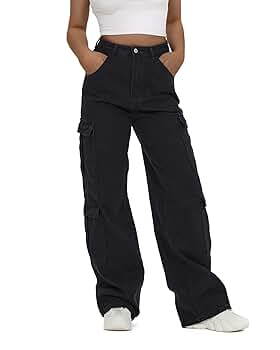 Women's High Waist Cargo Jeans Flap Pocket Baggy Cargo Pants